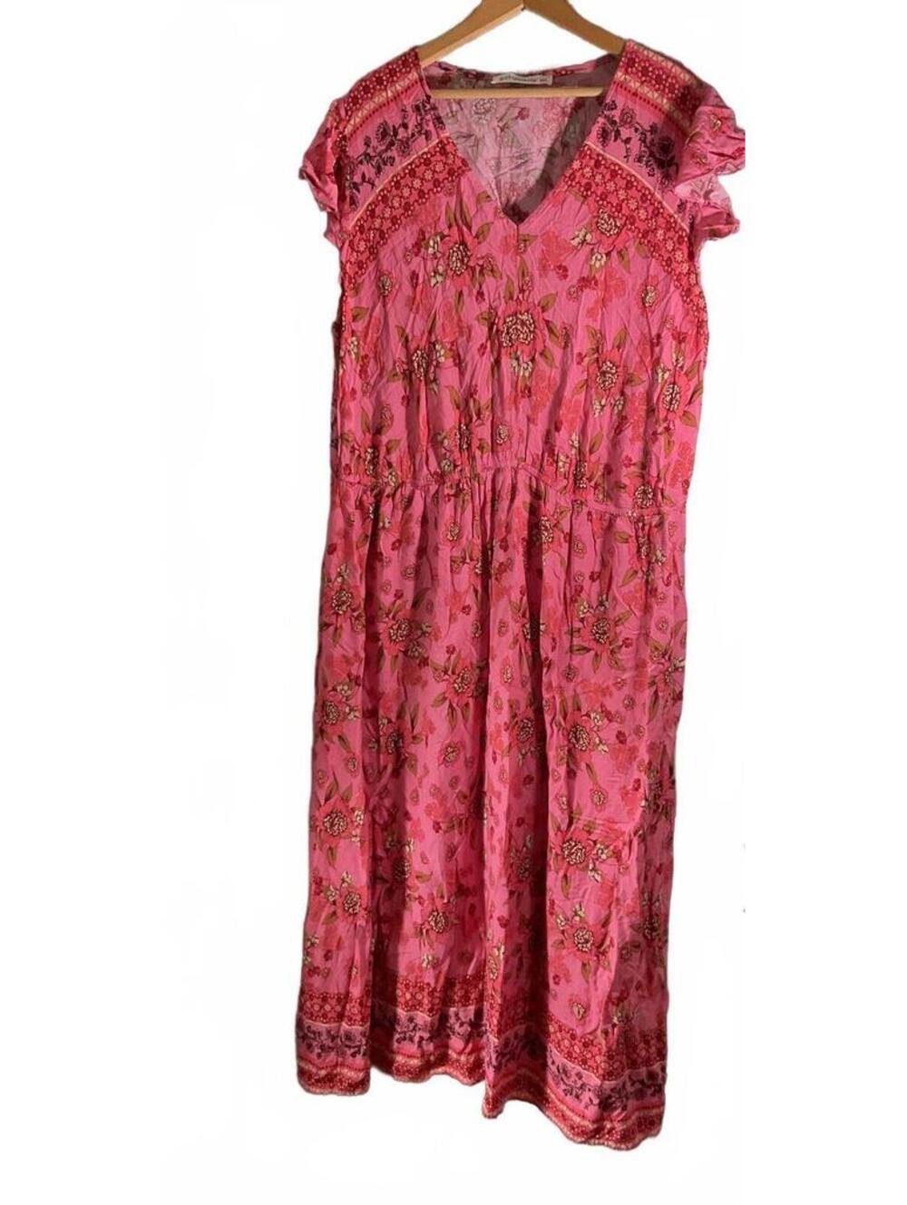 Rusttydustty Bohemian Pink Floral Maxi Dress with Ruffle Sleeves 2XL - Picture 2 of 11
